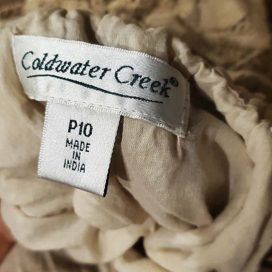 Coldwater Creek Khaki Tan Crochet Lace Crinkle Cotton Midi Skirt P10 Boho P10 — image 2 of 8